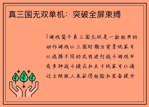 真三国无双单机：突破全屏束缚
